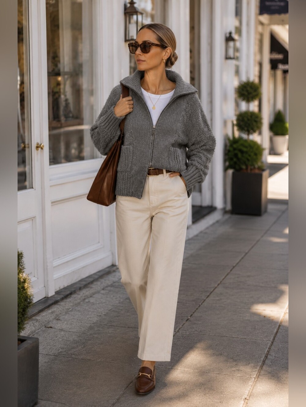 John + Jenn Cozy Gray Zip-Up Knit Jacket Cardigan with Pockets